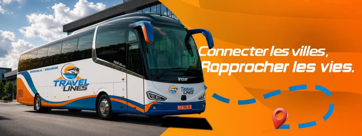 Autocar VIP Travel Lines prêt au départ vers Douala